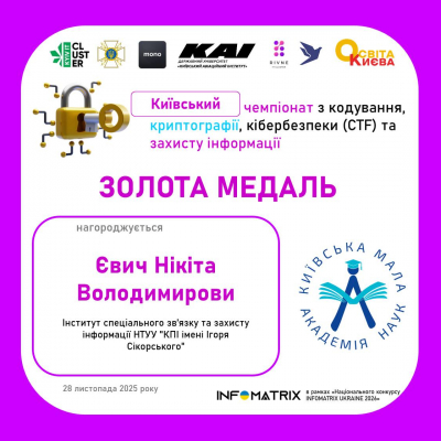 Результати П'ятого Київського чемпіонату з кодування, криптографії, кібербезпеки (CTF) та захисту інформації